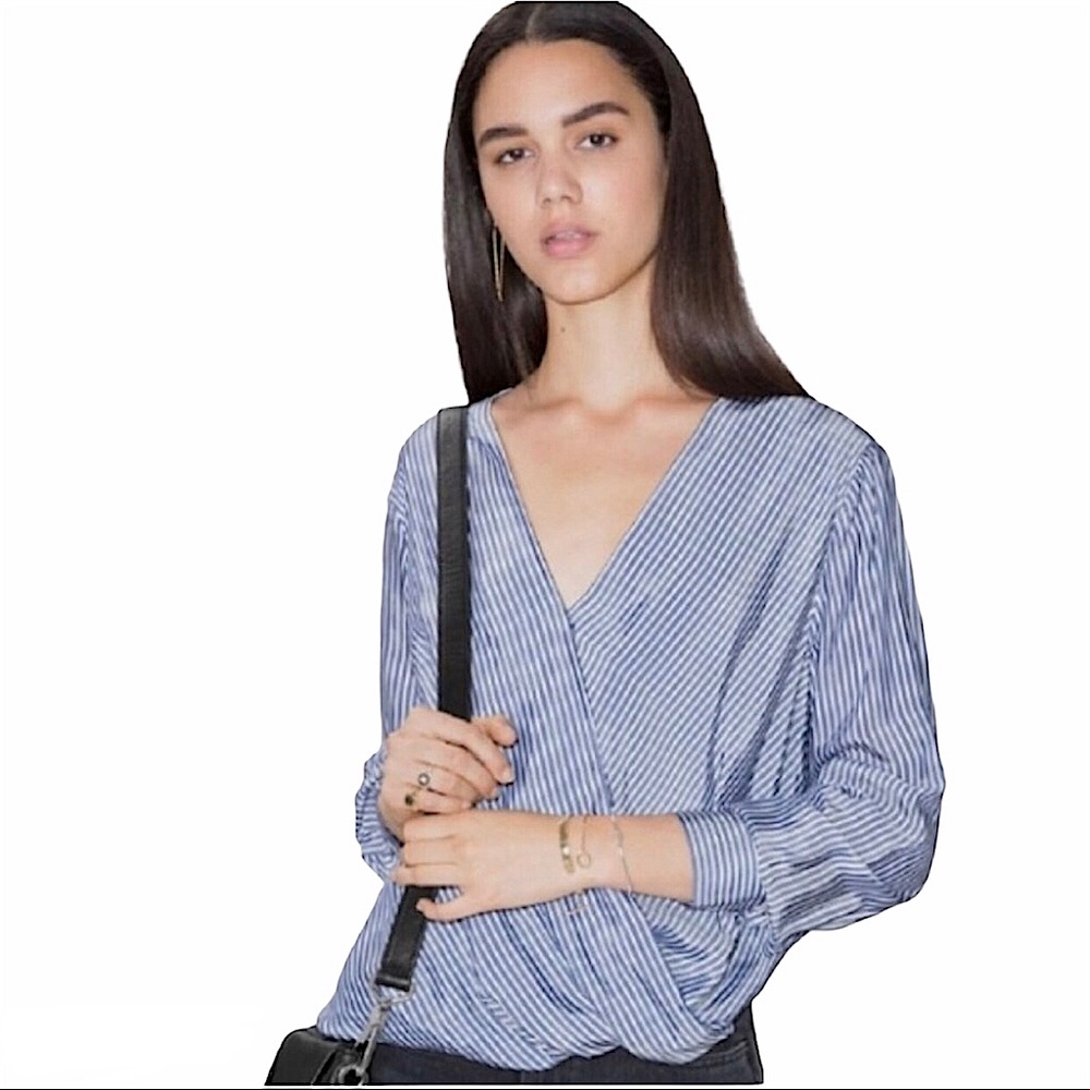 & Other Stories blue stripe wrap blouse